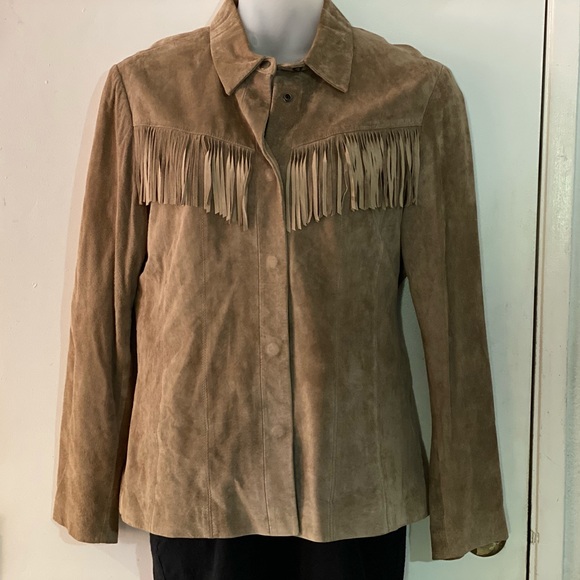 Alfani Tan Suede Leather Jacket w/Fringe - Picture 2 of 3